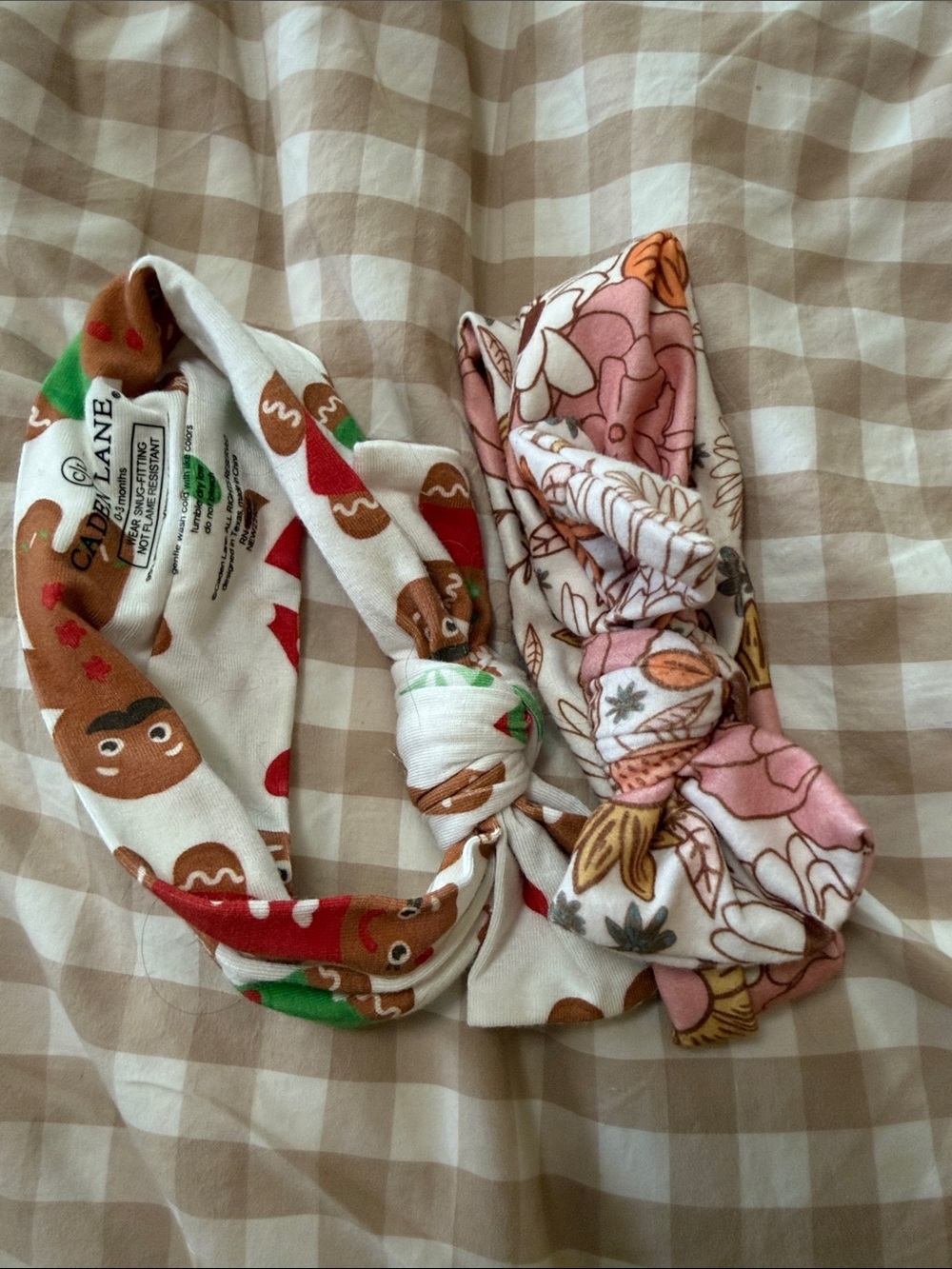 Caden Lane Pink Floral & White Gingerbread Knot Headbands 0-3 Months